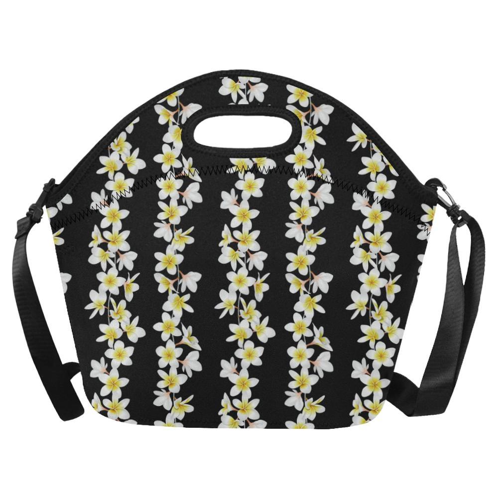 White Plumeria Pattern Print Design PM08 Neoprene Lunch Bag-JorJune