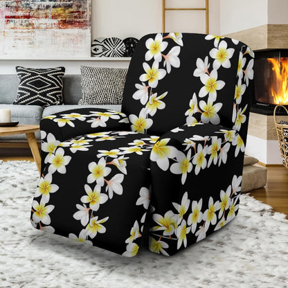 White Plumeria Pattern Print Design PM08 Recliner Slipcover-JORJUNE.COM