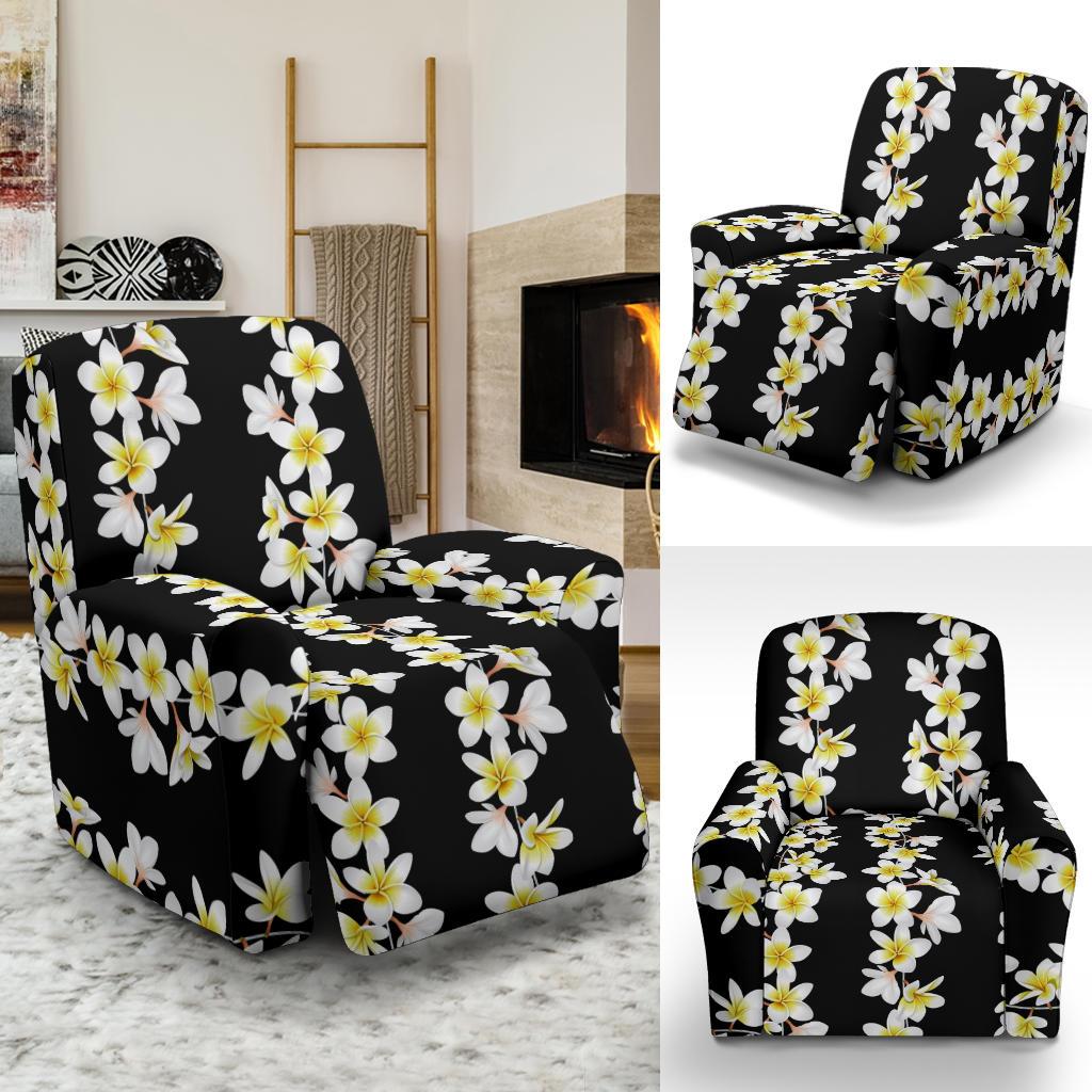 White Plumeria Pattern Print Design PM08 Recliner Slipcover-JORJUNE.COM