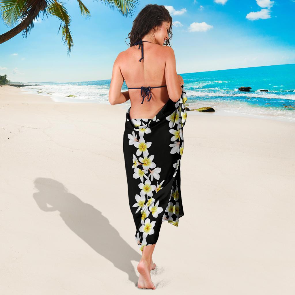 White Plumeria Pattern Print Design PM08 Sarong Pareo Wrap-JORJUNE.COM
