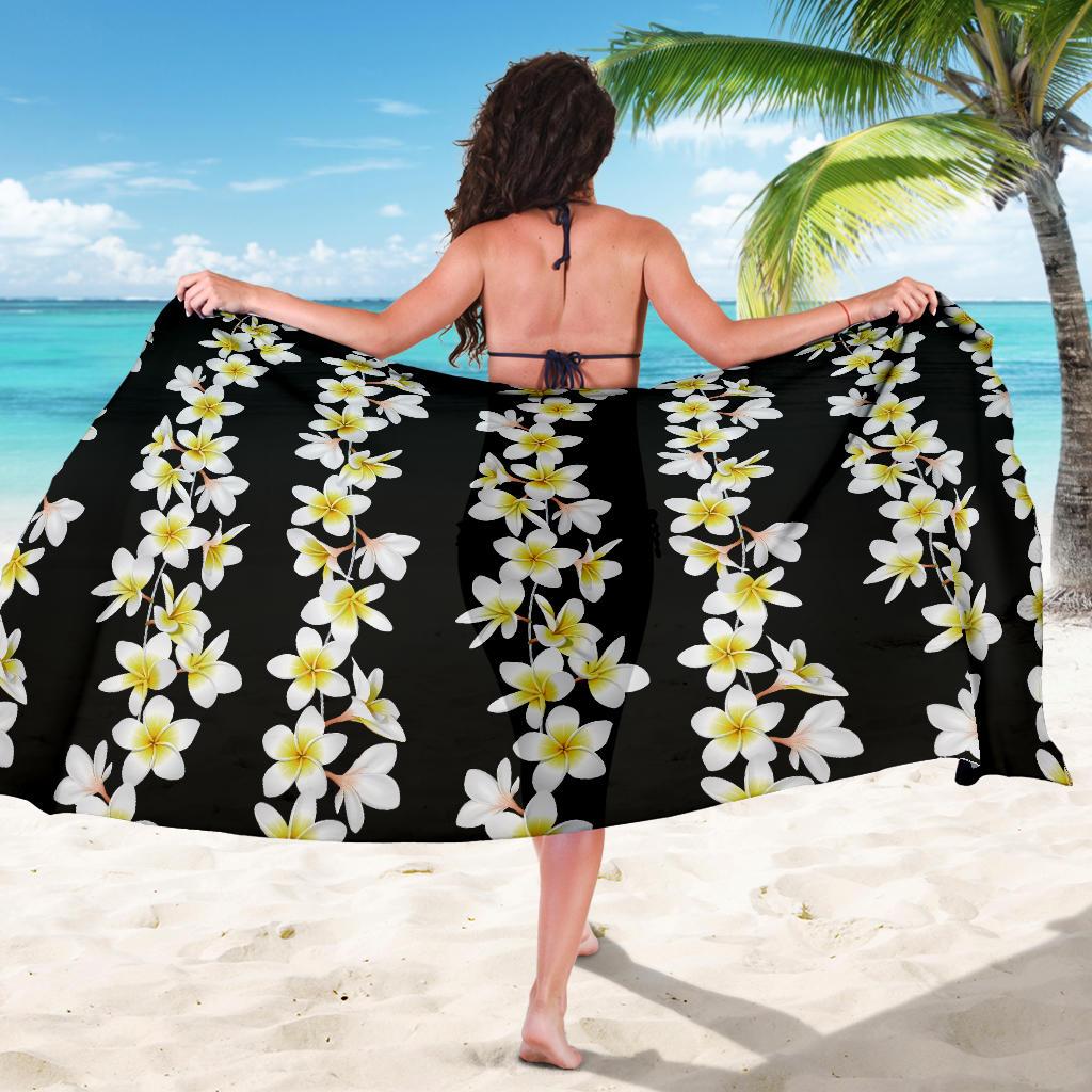 White Plumeria Pattern Print Design PM08 Sarong Pareo Wrap-JORJUNE.COM