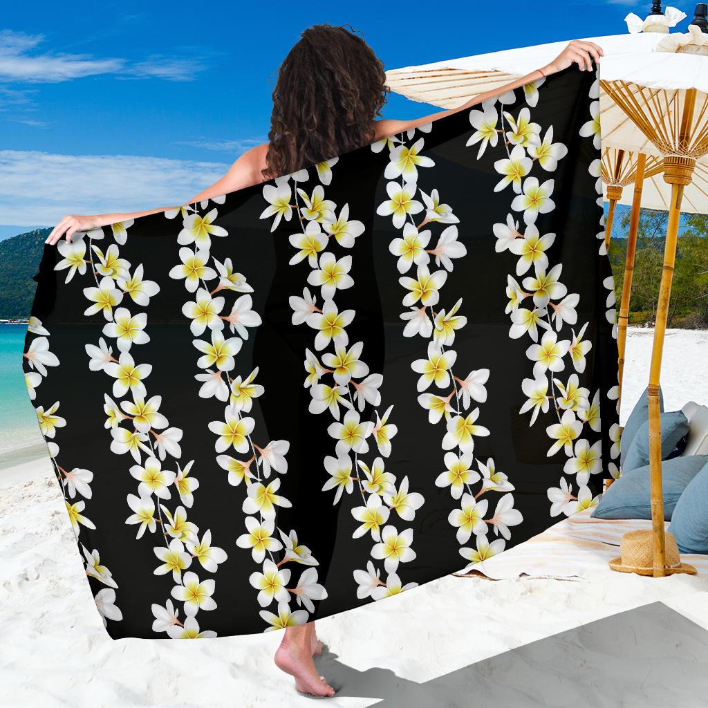White Plumeria Pattern Print Design PM08 Sarong Pareo Wrap-JORJUNE.COM