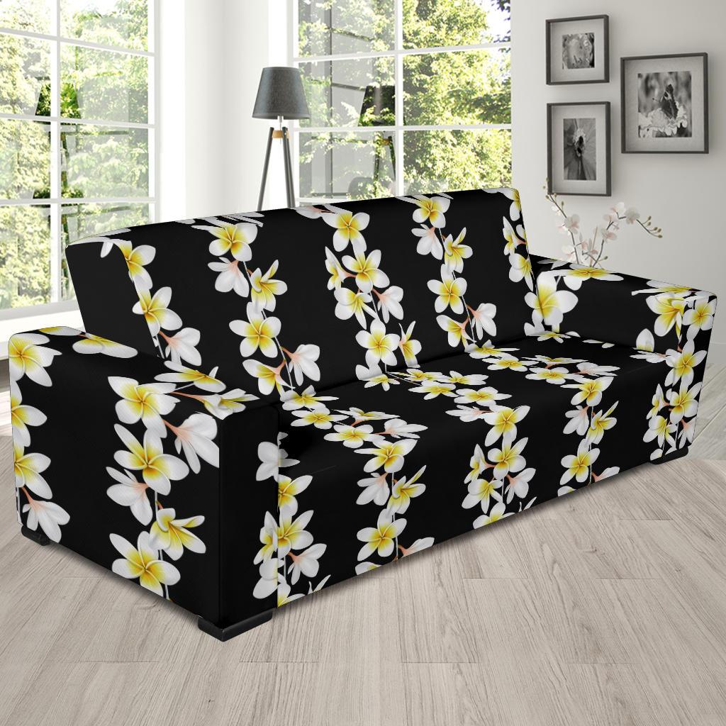 White Plumeria Pattern Print Design PM08 Sofa Slipcover-JORJUNE.COM