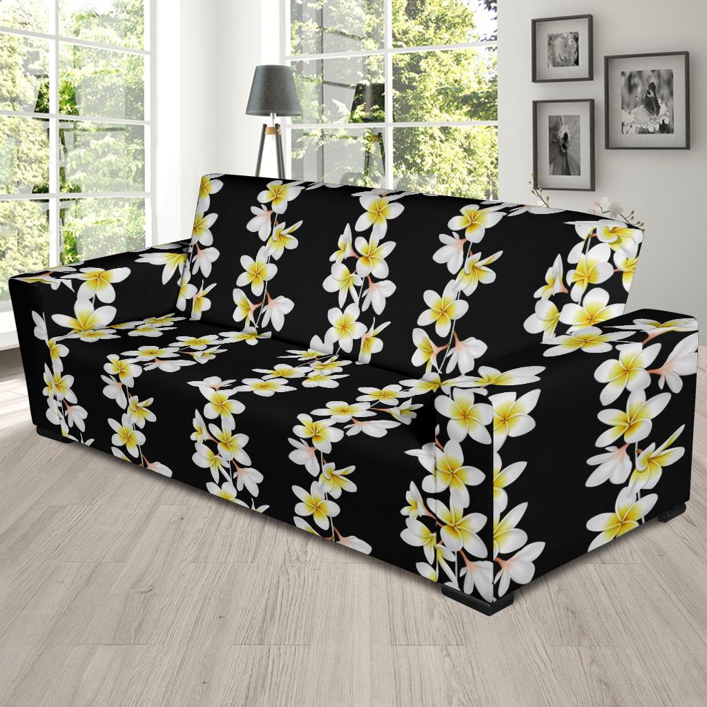 White Plumeria Pattern Print Design PM08 Sofa Slipcover-JORJUNE.COM