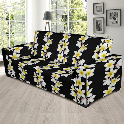 White Plumeria Pattern Print Design PM08 Sofa Slipcover-JORJUNE.COM