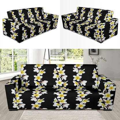 White Plumeria Pattern Print Design PM08 Sofa Slipcover-JORJUNE.COM