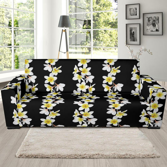 White Plumeria Pattern Print Design PM08 Sofa Slipcover-JORJUNE.COM