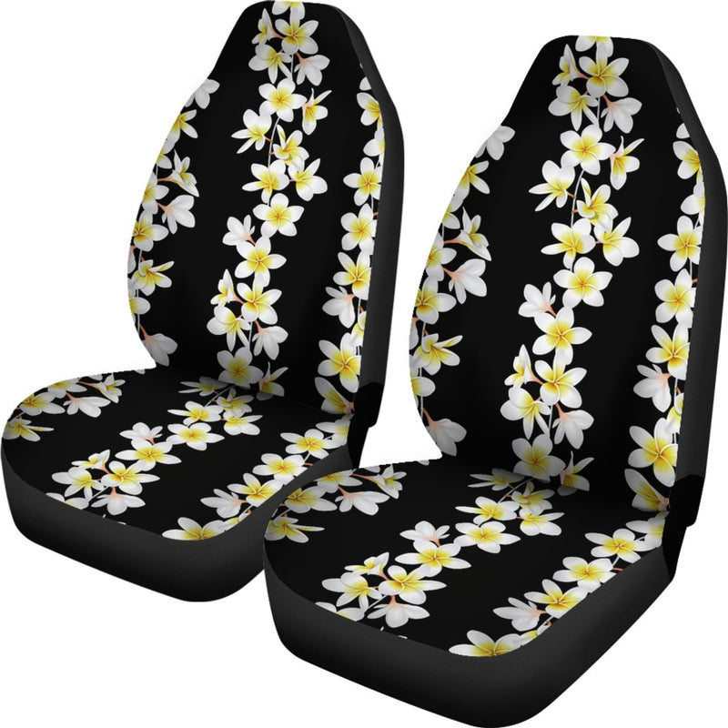 White Plumeria Pattern Print Design PM08 Universal Fit Car Seat Covers-JorJune