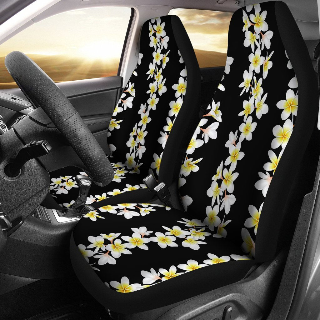 White Plumeria Pattern Print Design PM08 Universal Fit Car Seat Covers-JorJune