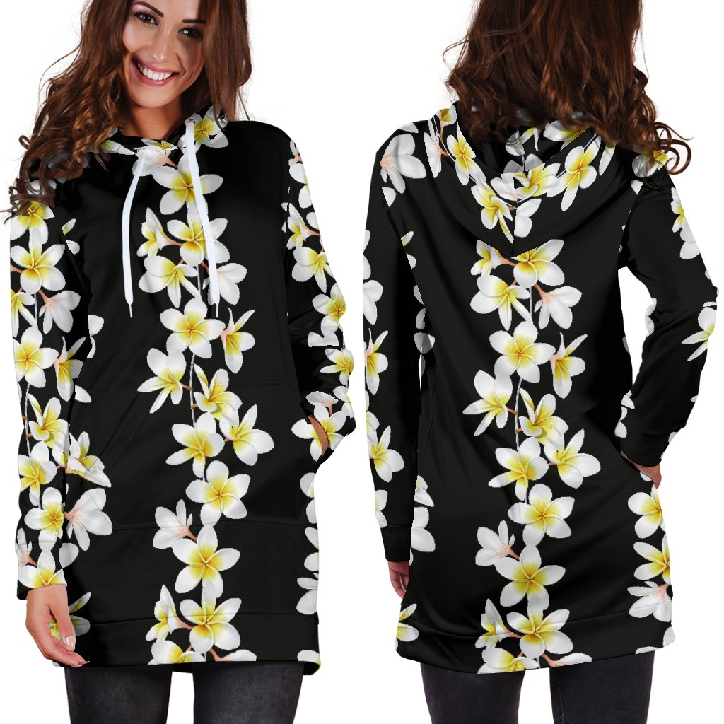 White Plumeria Pattern Print Design PM08 Women Hoodie Dress