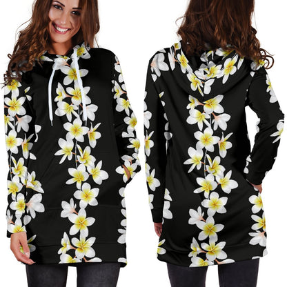 White Plumeria Pattern Print Design PM08 Women Hoodie Dress