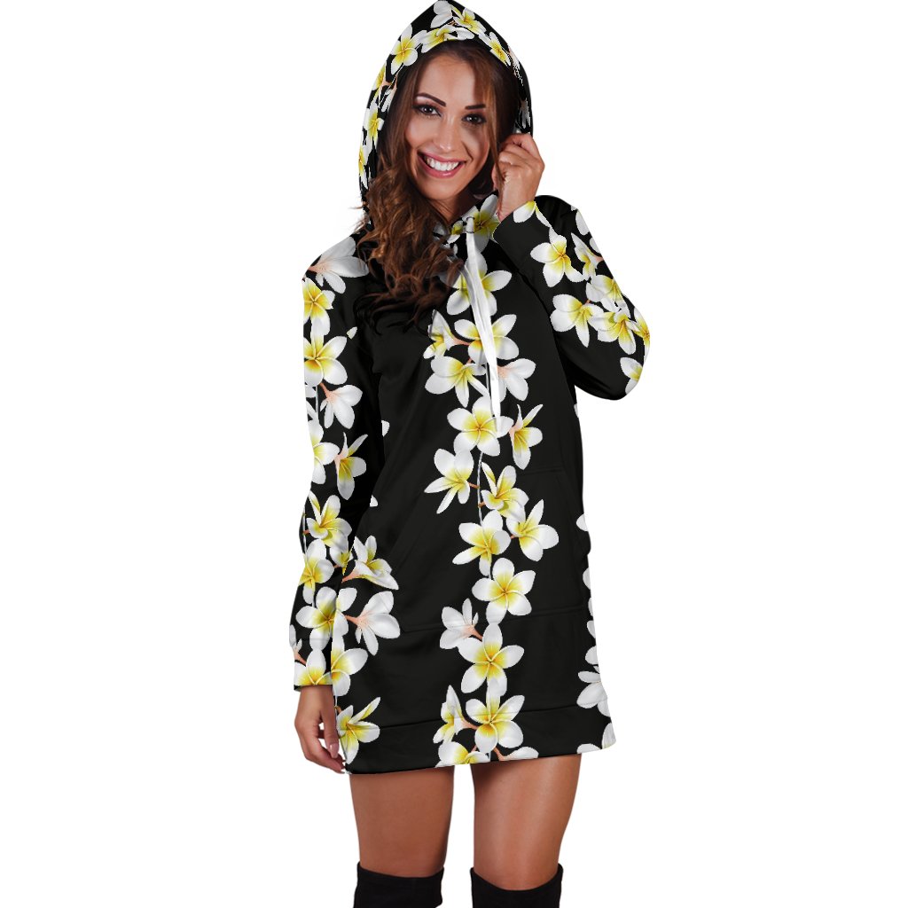 White Plumeria Pattern Print Design PM08 Women Hoodie Dress