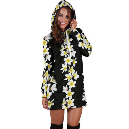 White Plumeria Pattern Print Design PM08 Women Hoodie Dress