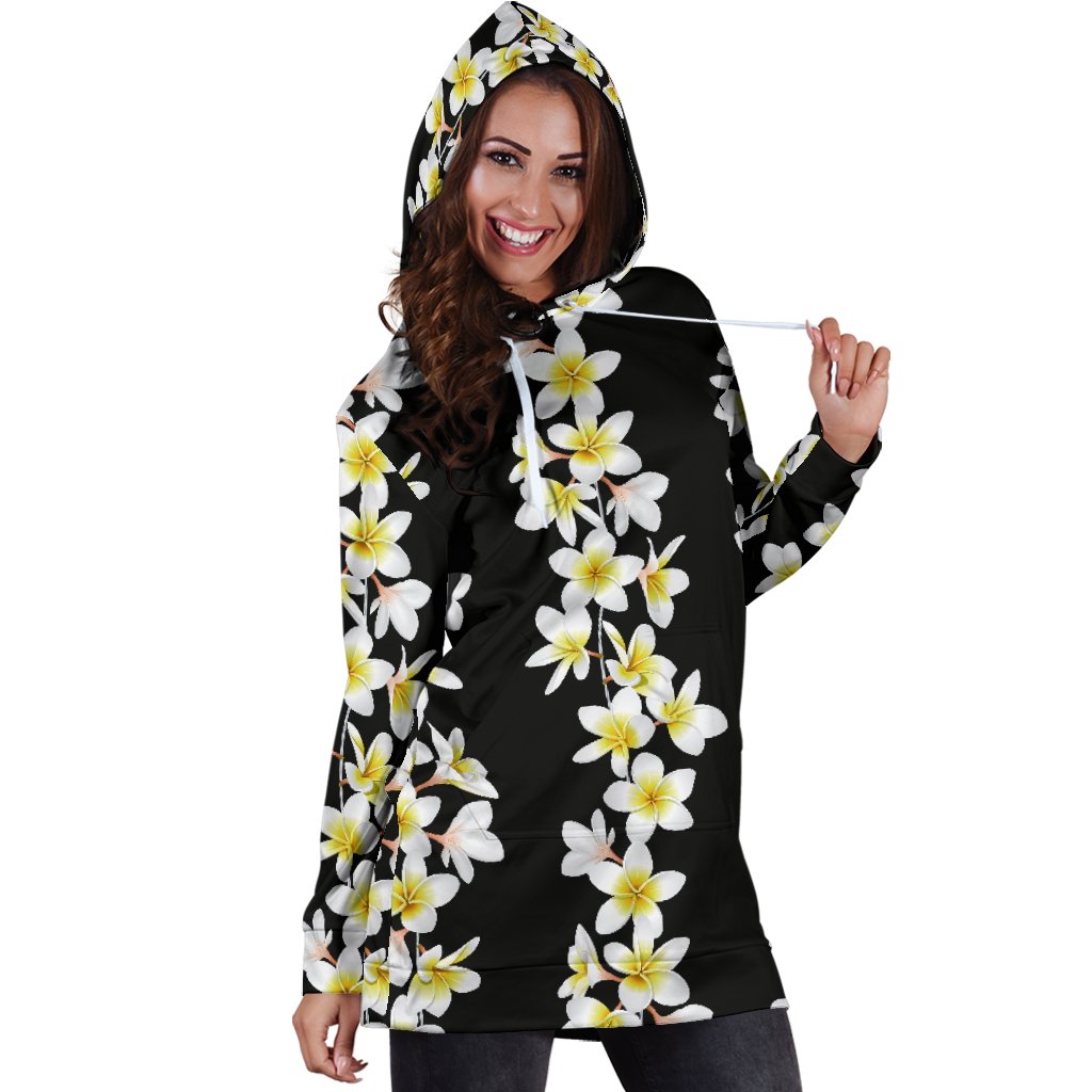 White Plumeria Pattern Print Design PM08 Women Hoodie Dress