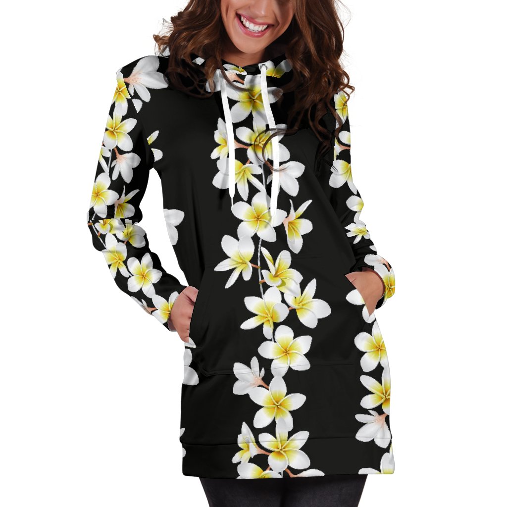 White Plumeria Pattern Print Design PM08 Women Hoodie Dress