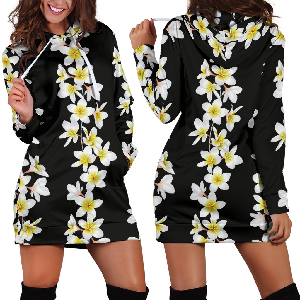 White Plumeria Pattern Print Design PM08 Women Hoodie Dress
