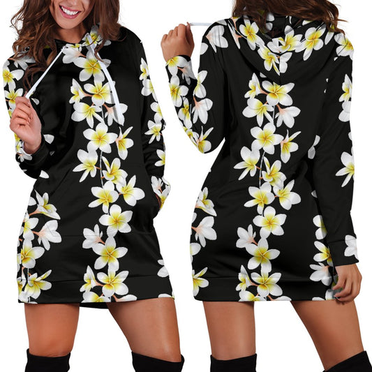 White Plumeria Pattern Print Design PM08 Women Hoodie Dress