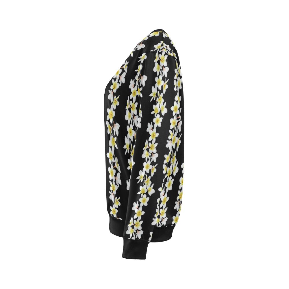 White Plumeria Pattern Print Design PM08 Women Long Sleeve Sweatshirt-JorJune