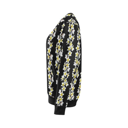 White Plumeria Pattern Print Design PM08 Women Long Sleeve Sweatshirt-JorJune