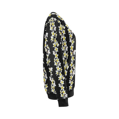 White Plumeria Pattern Print Design PM08 Women Long Sleeve Sweatshirt-JorJune