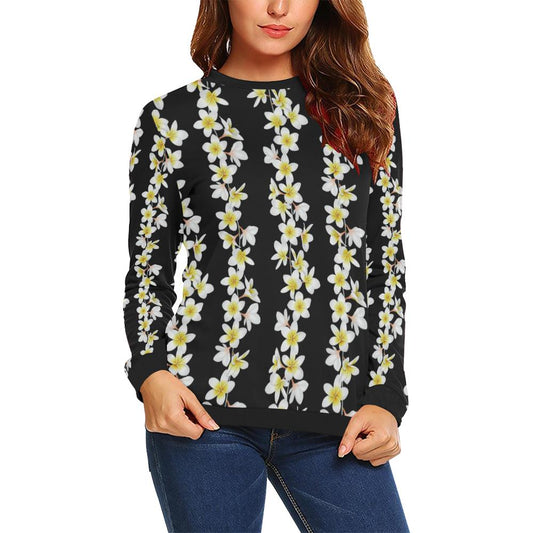White Plumeria Pattern Print Design PM08 Women Long Sleeve Sweatshirt-JorJune
