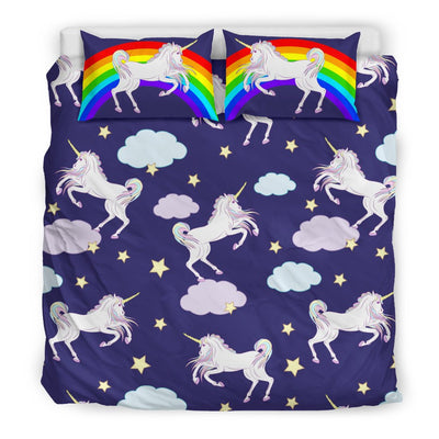 White Unicorn Star Duvet Cover Bedding Set