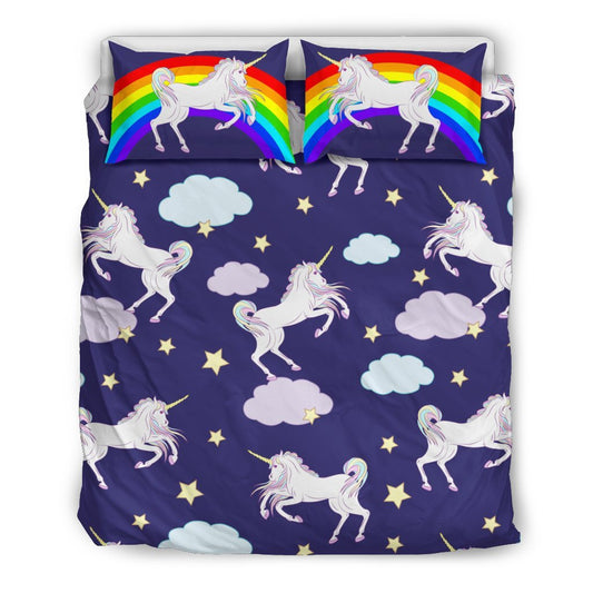 White Unicorn Star Duvet Cover Bedding Set