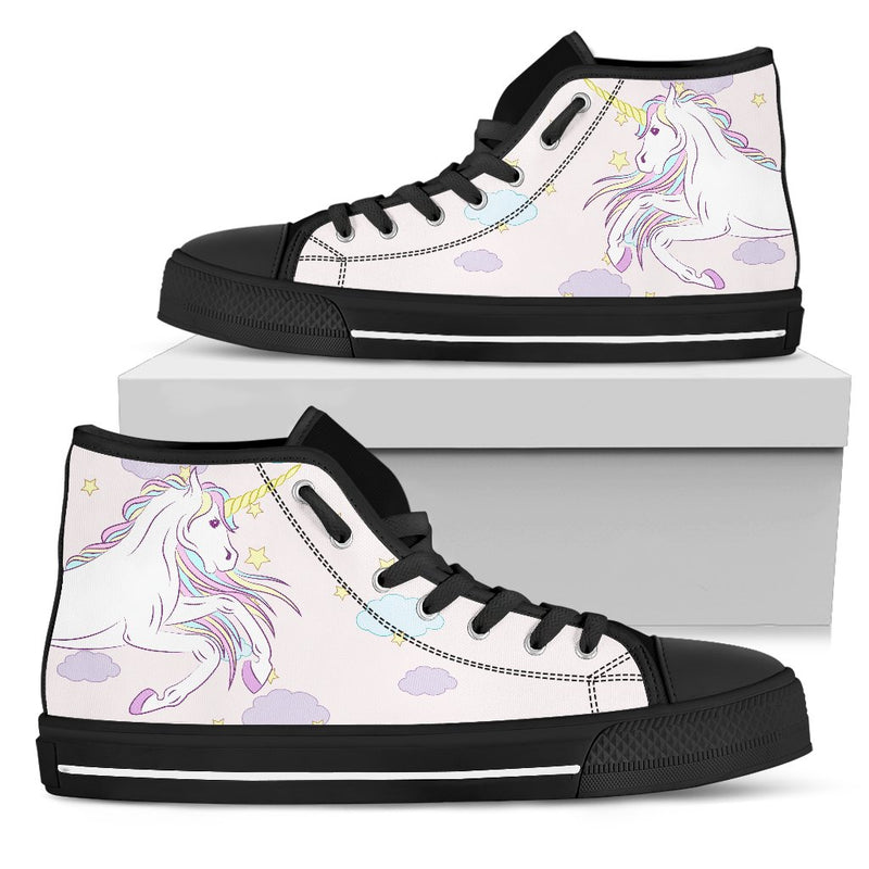 White Unicorn Star Men High Top Canvas Shoes