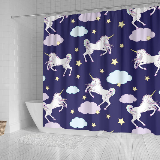 White Unicorn Star Shower Curtain