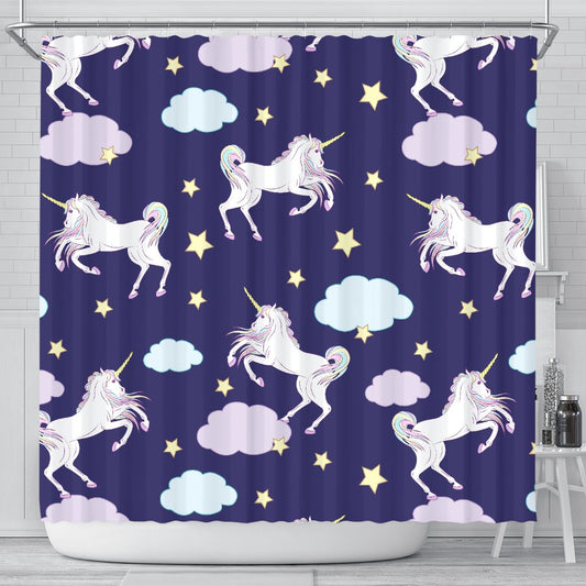 White Unicorn Star Shower Curtain