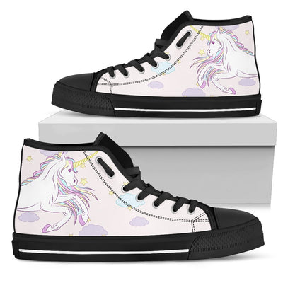 White Unicorn Star Women High Top Canvas Shoes