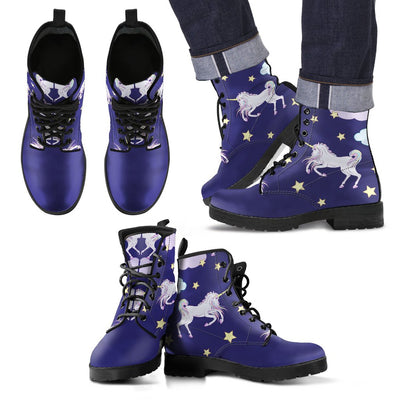 White Unicorn Star Women & Men Leather Boots