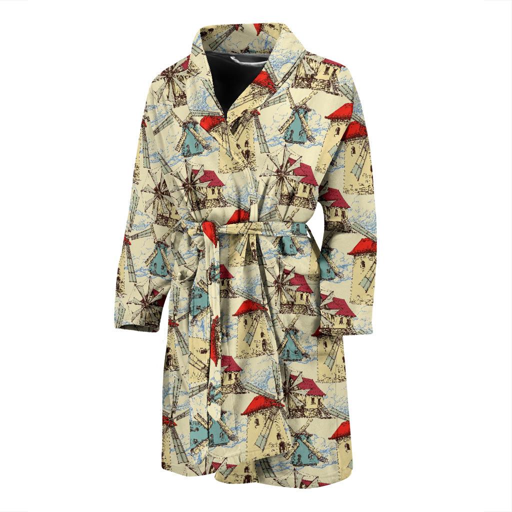 Windmill Pattern Print Design 01 Men Bathrobe-JORJUNE.COM