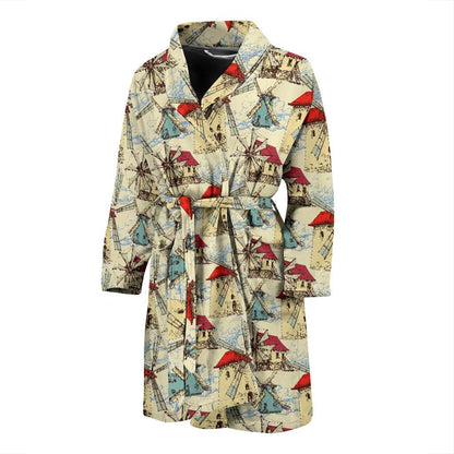 Windmill Pattern Print Design 01 Men Bathrobe-JORJUNE.COM