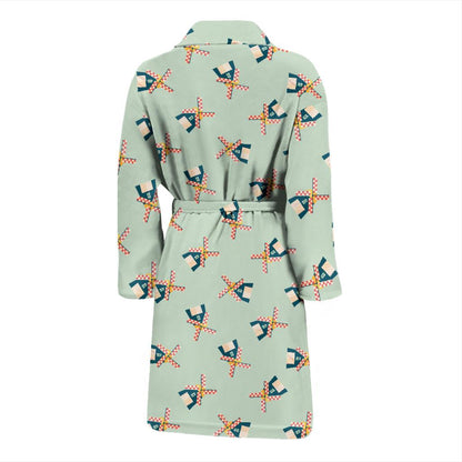 Windmill Pattern Print Design 02 Men Bathrobe-JORJUNE.COM