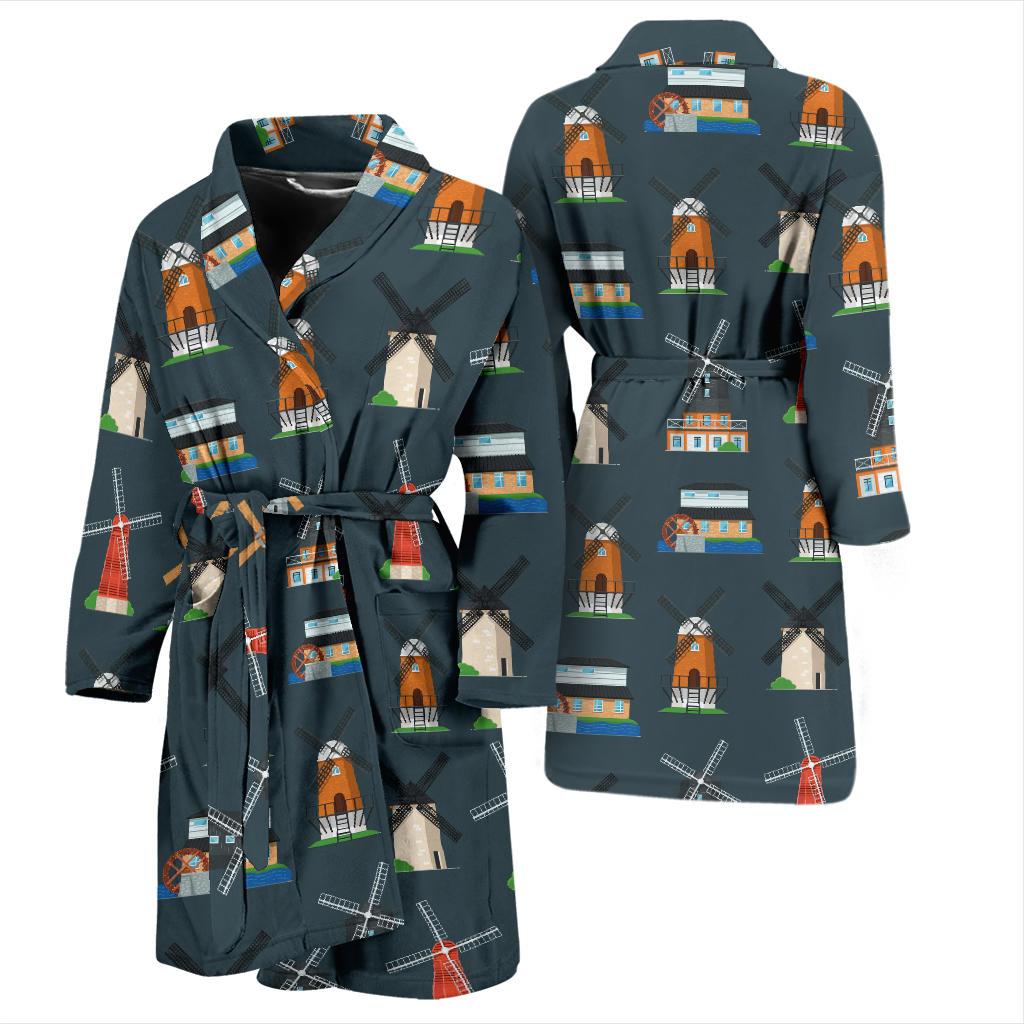 Windmill Pattern Print Design 04 Men Bathrobe-JORJUNE.COM