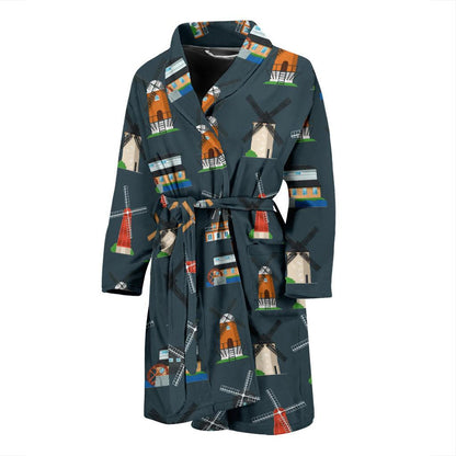 Windmill Pattern Print Design 04 Men Bathrobe-JORJUNE.COM
