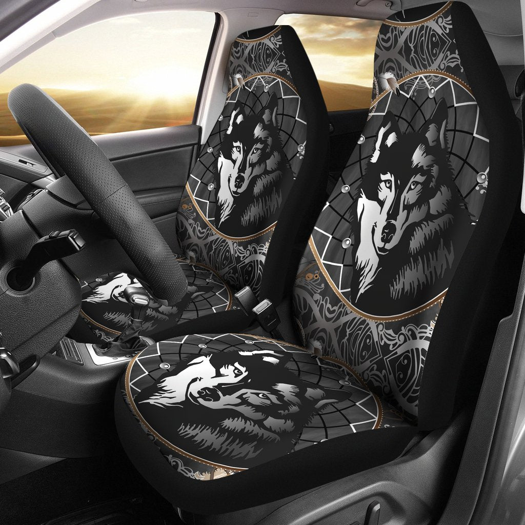 Wolf Black Dream Catcher Design Print Universal Fit Car Seat Covers