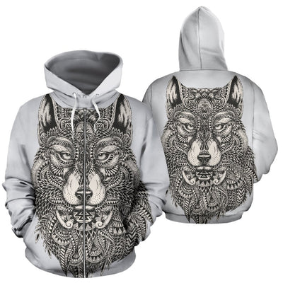 Wolf Tribal All Over Zip Up Hoodie