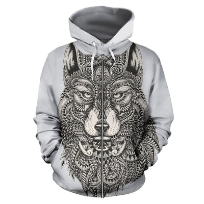 Wolf Tribal All Over Zip Up Hoodie