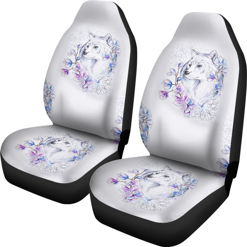 Wolf with Flower Print Design Universal Fit Car Seat Covers