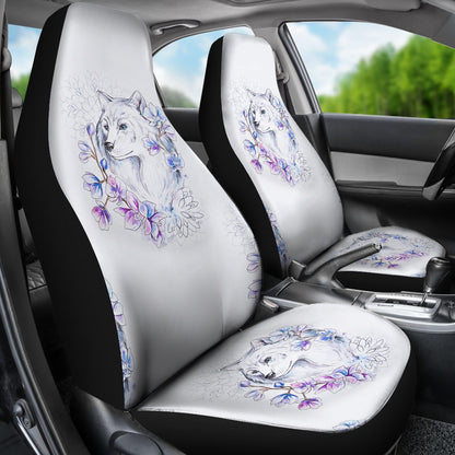 Wolf with Flower Print Design Universal Fit Car Seat Covers