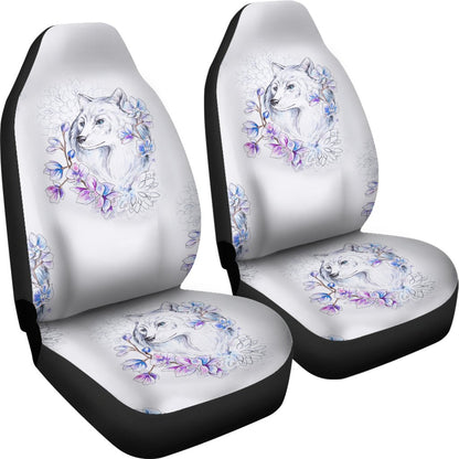 Wolf with Flower Print Design Universal Fit Car Seat Covers