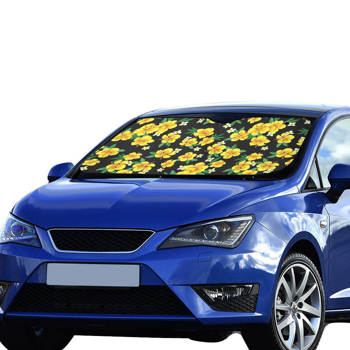Yellow Hibiscus Pattern Print Design HB08 Car Sun Shade-JorJune