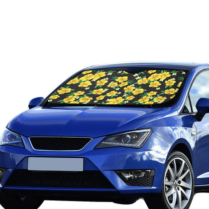 Yellow Hibiscus Pattern Print Design HB08 Car Sun Shade-JorJune