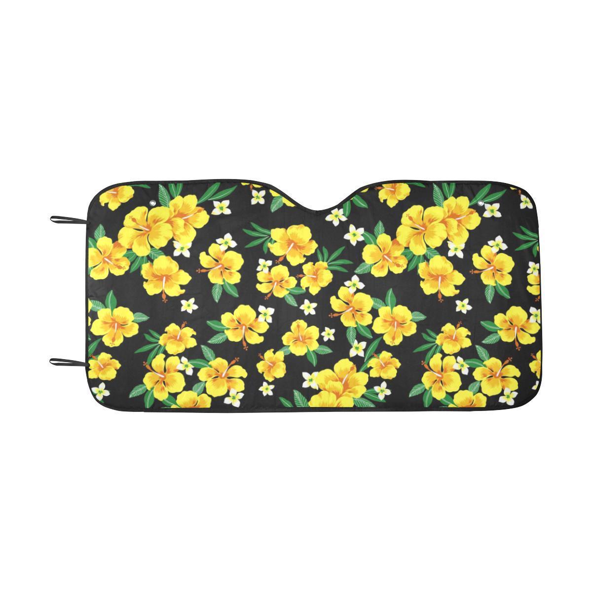 Yellow Hibiscus Pattern Print Design HB08 Car Sun Shade-JorJune