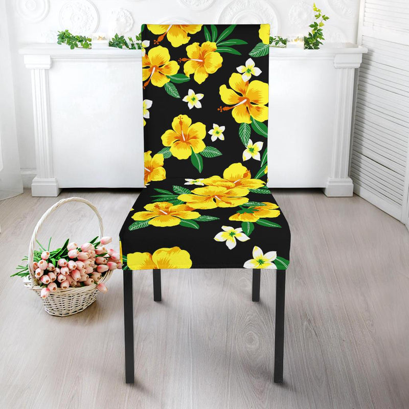 Yellow Hibiscus Pattern Print Design HB08 Dining Chair Slipcover-JORJUNE.COM