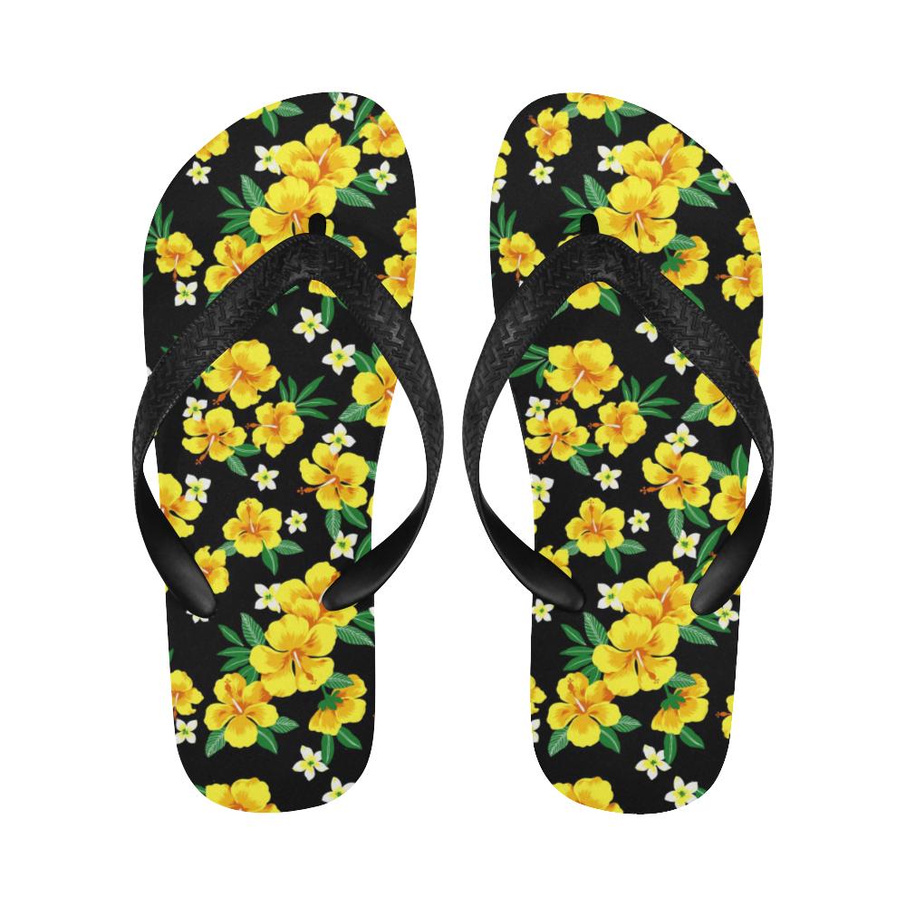 Yellow Hibiscus Pattern Print Design HB08 Flip Flops-JorJune