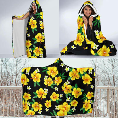 Yellow Hibiscus Pattern Print Design HB08 Hooded Blanket-JORJUNE.COM