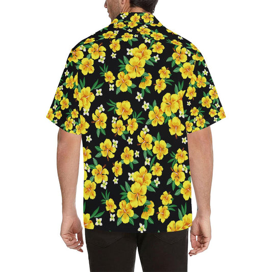 Yellow Hibiscus Pattern Print Design HB08 Men Hawaiian Shirt-JorJune